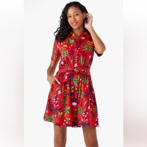 EUC Kate Spade Botanical Garden Red Floral Button Down Dress Size M
